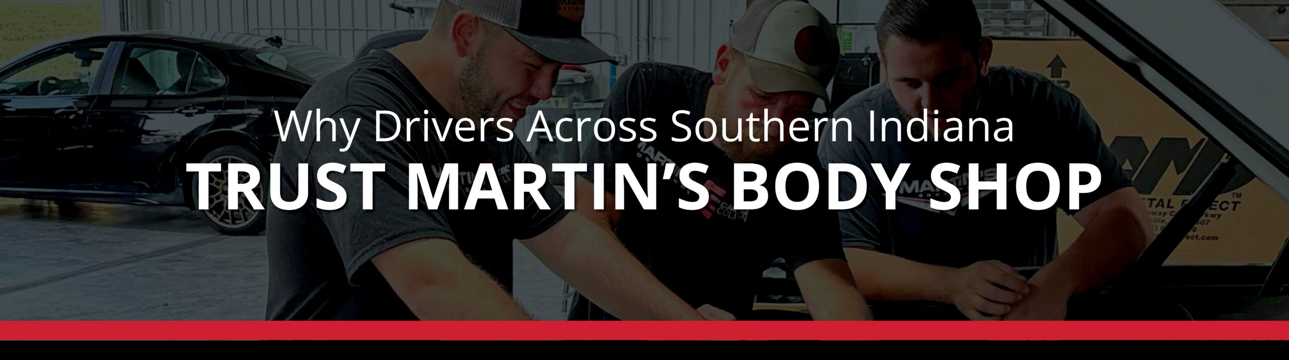Collision repair technicians working at Martin’s Body Shop in Southern Indiana